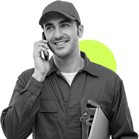 Plumber on phone call with customer